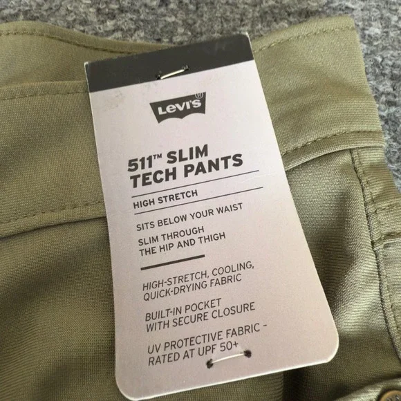 Levi's 511 Slim Tech Pants Stretch Mens 32x34 Green Performance Casual Jeans - Picture 3 of 9